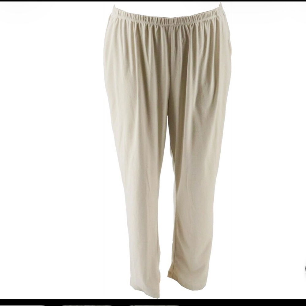 Lands End Women's Plus Sport Knit Elastic Waist Pants Light Stone 3XP PETITE